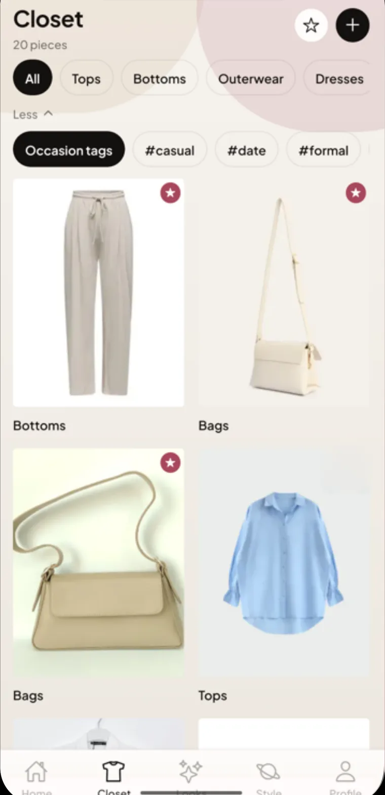 Stiliva closet screen with tagged pieces